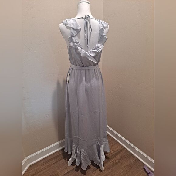 Show Me Your Mumu Samatha Ruffle Wrap Satin Dress Silver Luxe Satin Medium - Picture 3 of 6